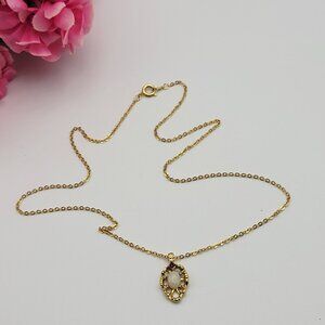 Vintage Gold Plated White Moonstone And Purple Tourmaline Pendant Necklace 17"